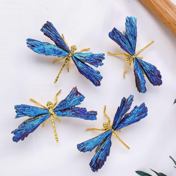 🆕New Aura Blue Tourmaline Dragonfly Figurine- Silver - Picture 10 of 12